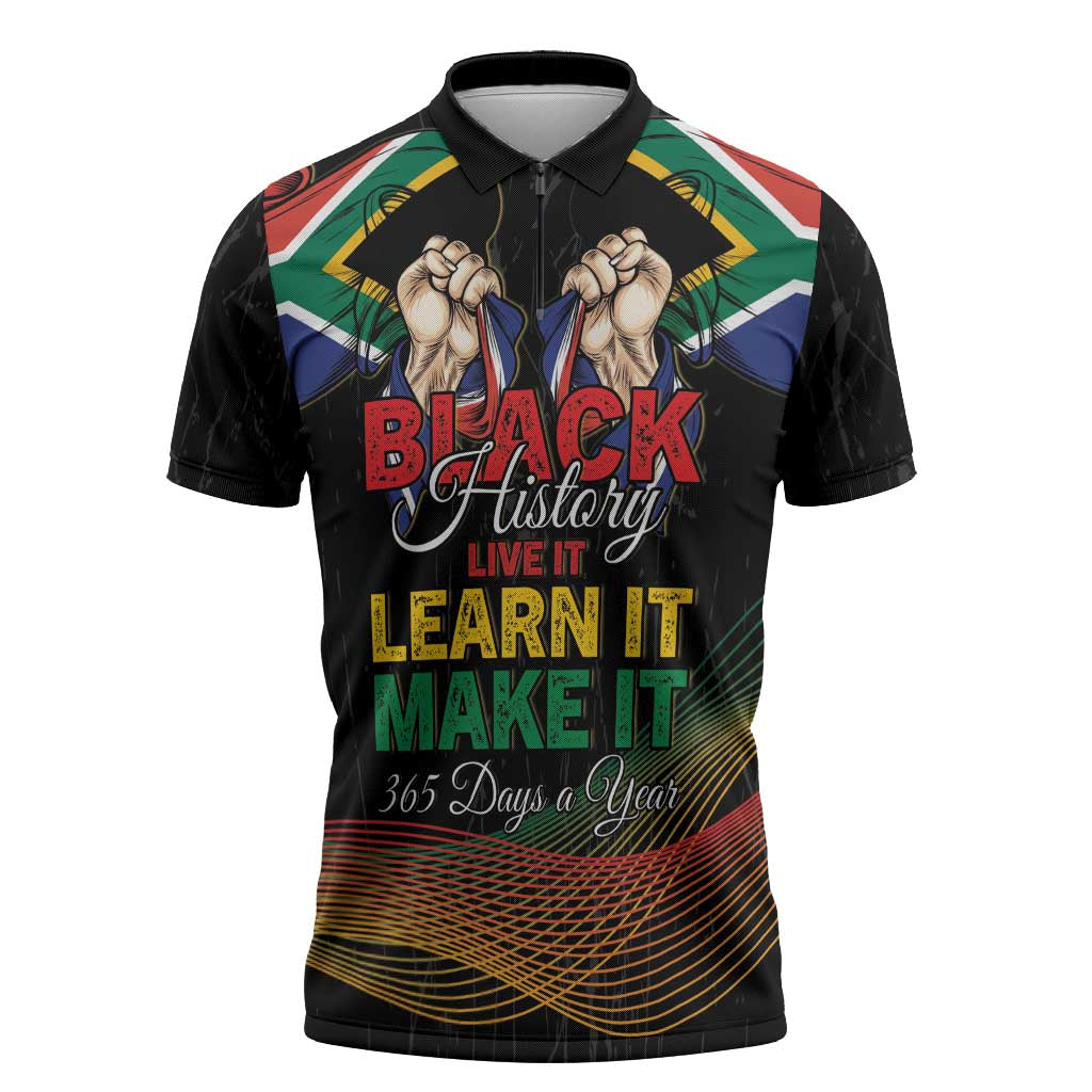 Personalized South Africa Black History Month Zipper Polo Shirt Live It Learn It Make It - Wonder Print Shop