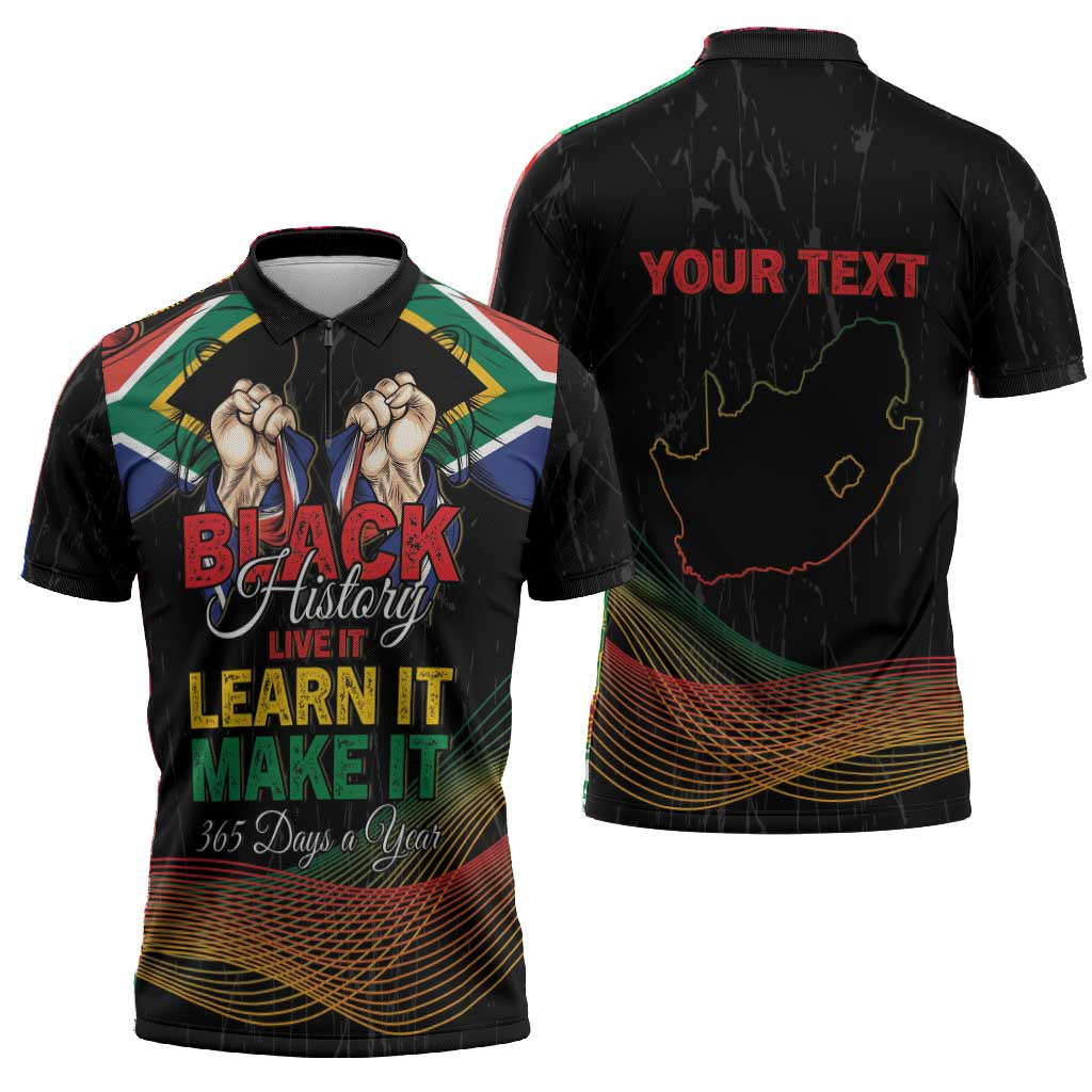 Personalized South Africa Black History Month Zipper Polo Shirt Live It Learn It Make It - Wonder Print Shop