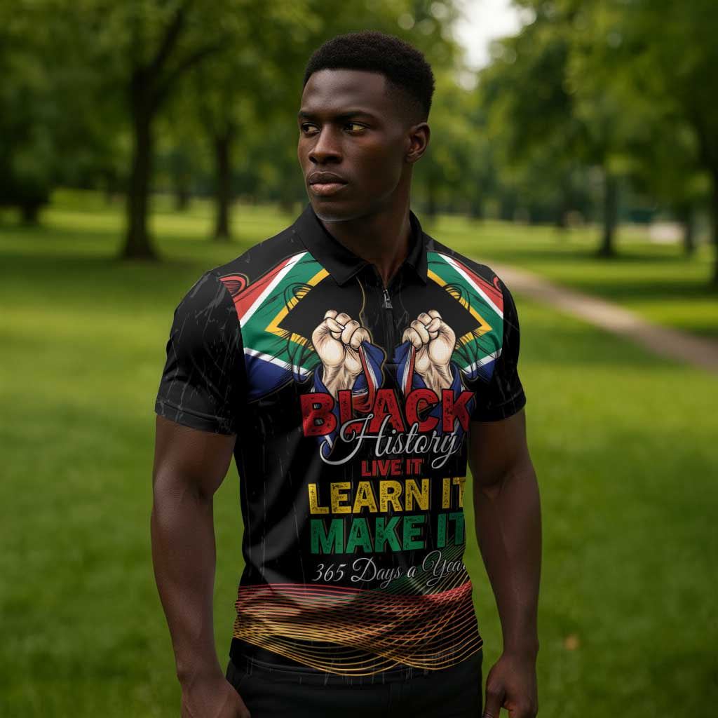 Personalized South Africa Black History Month Zipper Polo Shirt Live It Learn It Make It - Wonder Print Shop