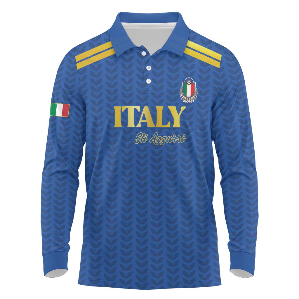 Custom Italy Football 2026 Long Sleeve Polo Shirt Road To Champions - Wonder Print Shop