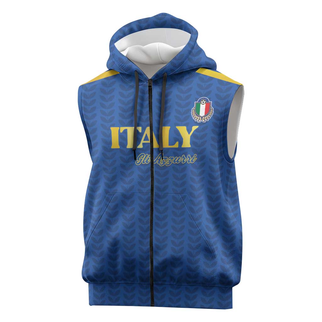 Custom Italy Football 2026 Sleeveless Zip Hoodie Road To Champions - Wonder Print Shop