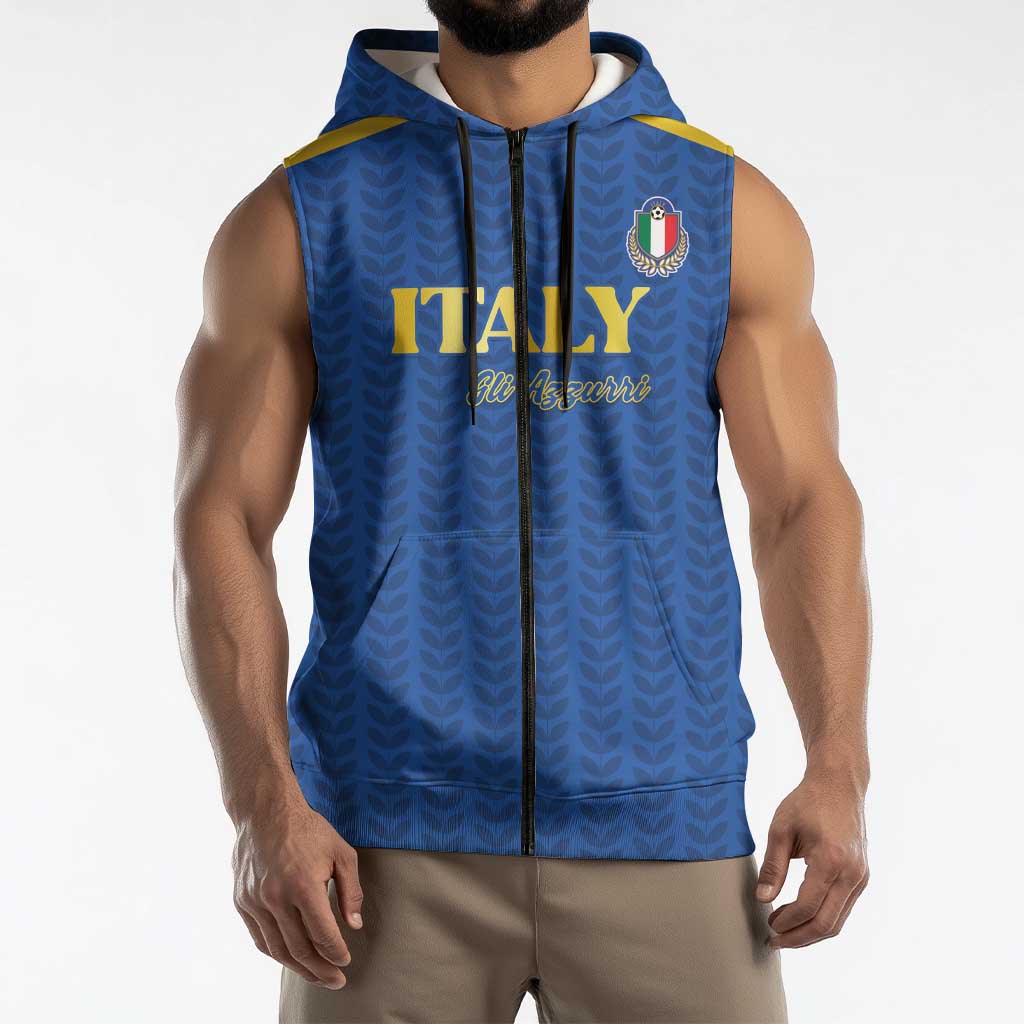 Custom Italy Football 2026 Sleeveless Zip Hoodie Road To Champions - Wonder Print Shop