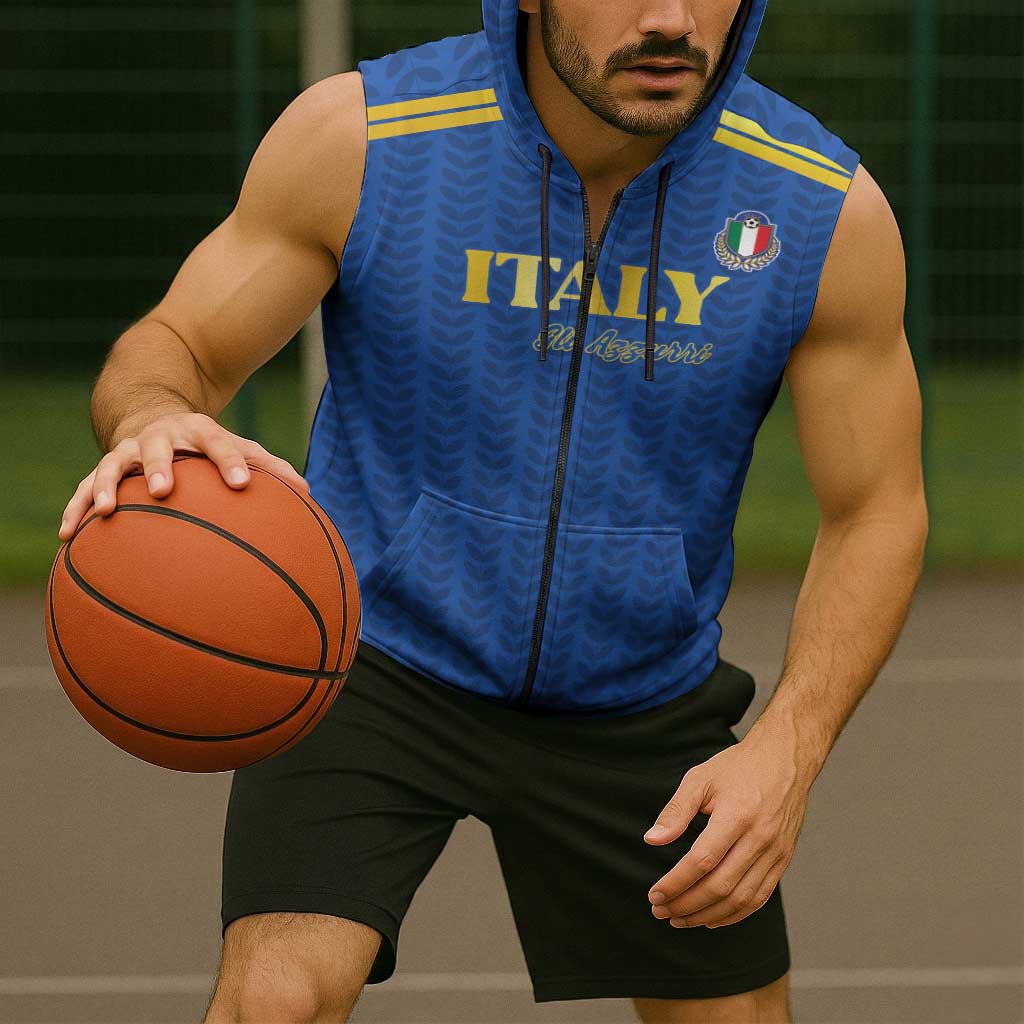 Custom Italy Football 2026 Sleeveless Zip Hoodie Road To Champions - Wonder Print Shop