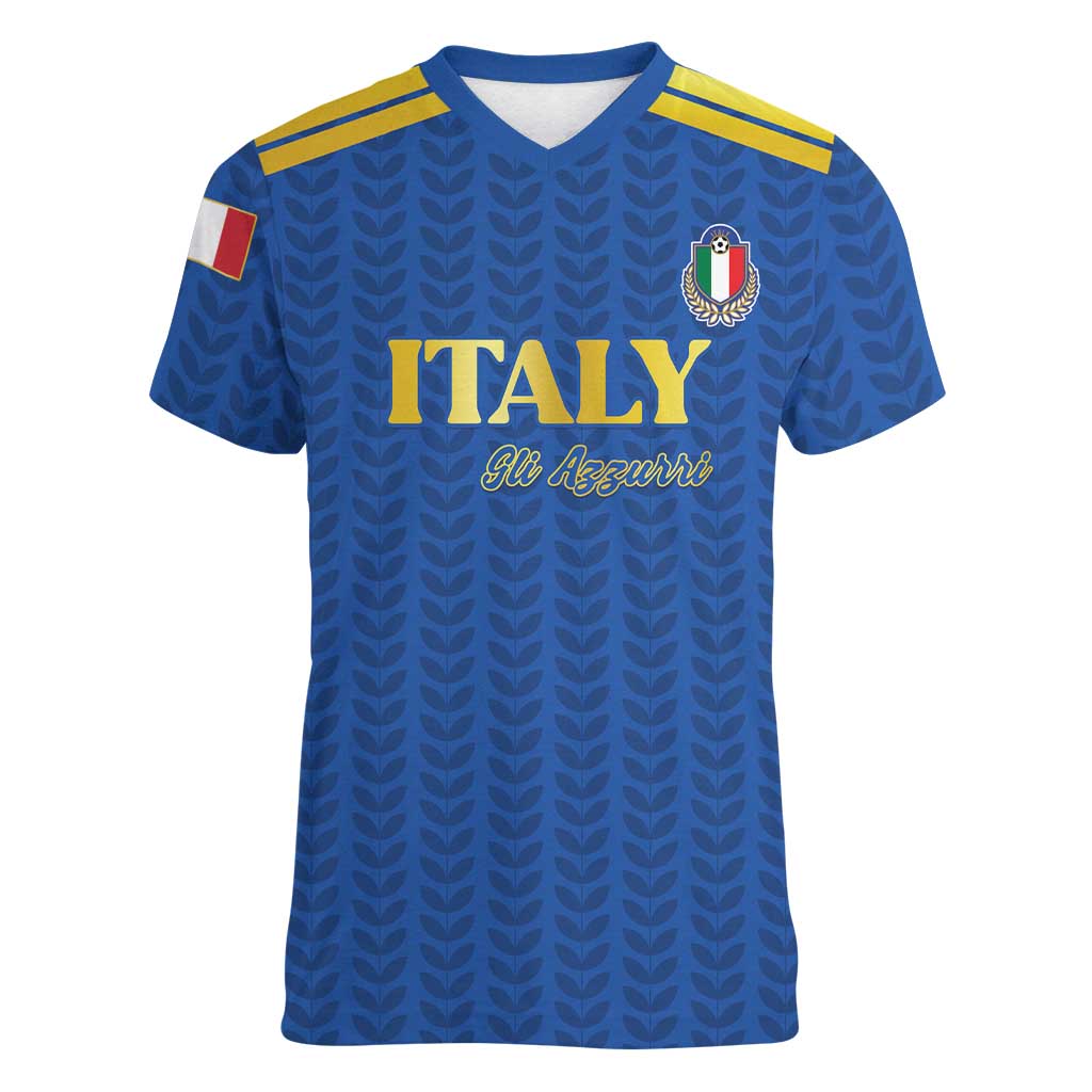 Custom Italy Football 2026 Women V-Neck T-Shirt Road To Champions - Wonder Print Shop
