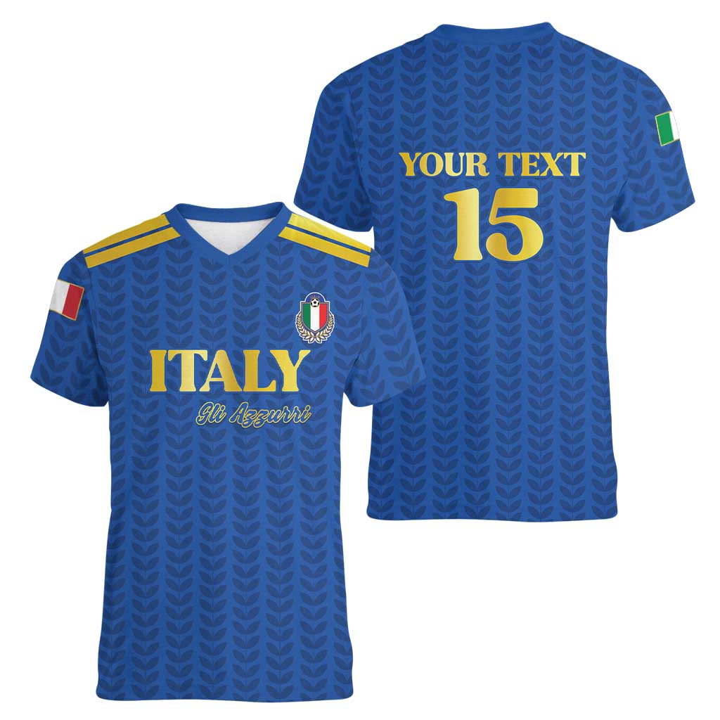 Custom Italy Football 2026 Women V-Neck T-Shirt Road To Champions - Wonder Print Shop