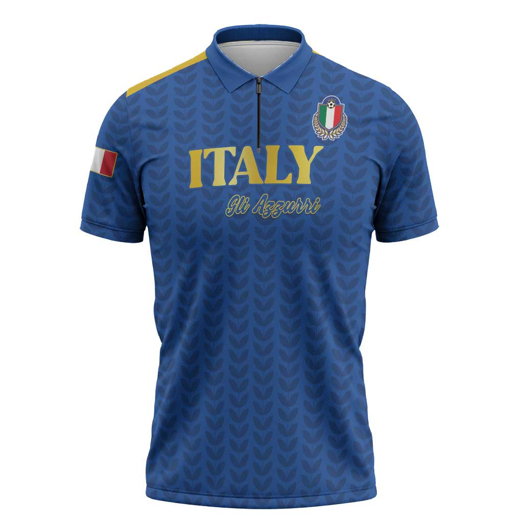 Custom Italy Football 2026 Zipper Polo Shirt Road To Champions - Wonder Print Shop