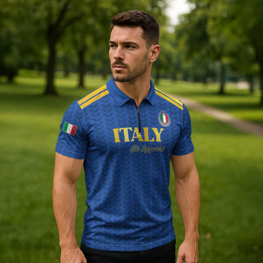 Custom Italy Football 2026 Zipper Polo Shirt Road To Champions - Wonder Print Shop