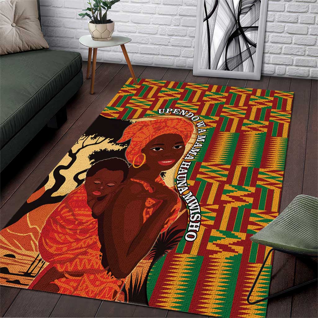 African-American Mother's Day Area Rug Black Mom And Son Kente Pattern