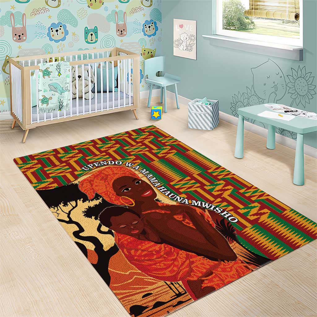 African-American Mother's Day Area Rug Black Mom And Son Kente Pattern