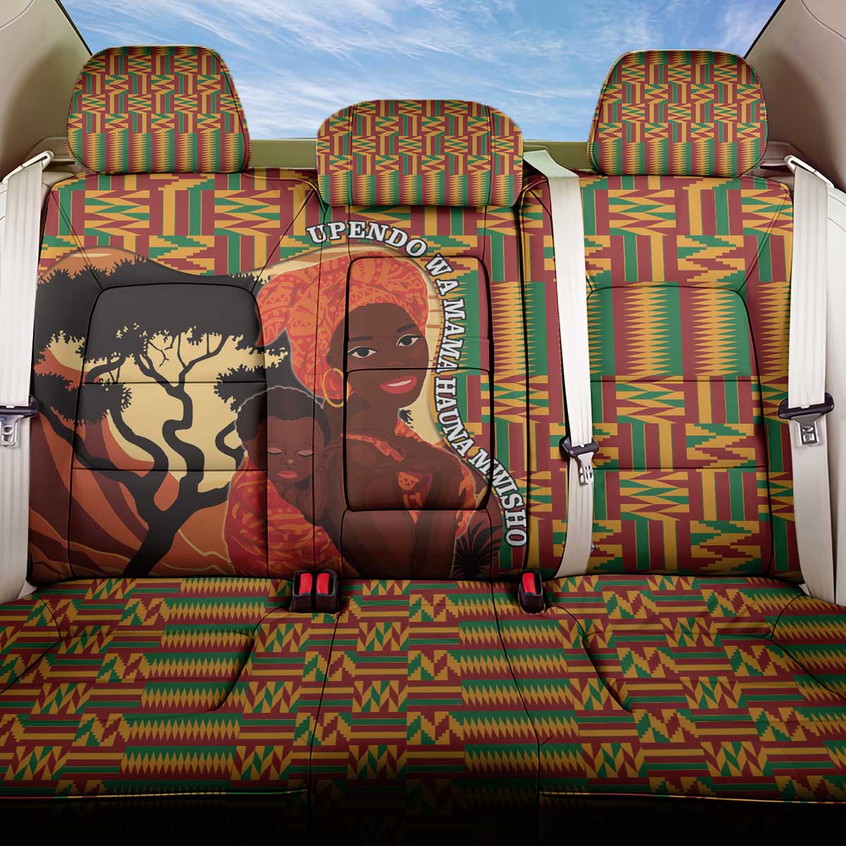African-American Mother's Day Back Car Seat Cover Black Mom And Son Kente Pattern