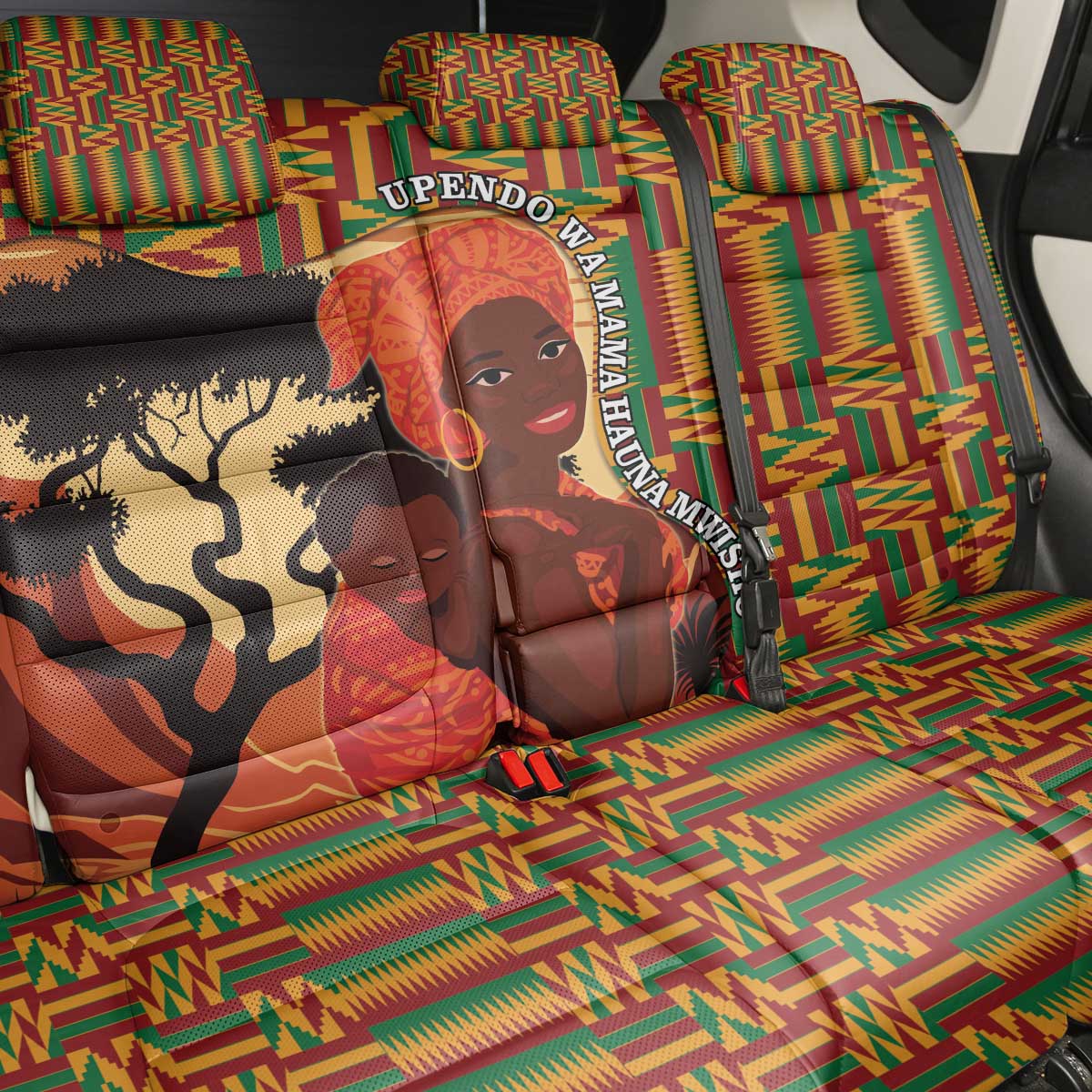 African-American Mother's Day Back Car Seat Cover Black Mom And Son Kente Pattern