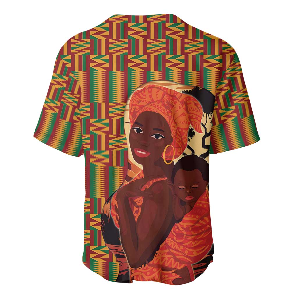 African-American Mother's Day Baseball Jersey Black Mom And Son Kente Pattern