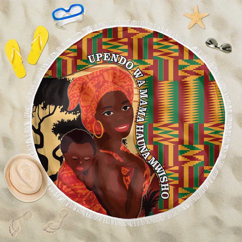 African-American Mother's Day Beach Blanket Black Mom And Son Kente Pattern