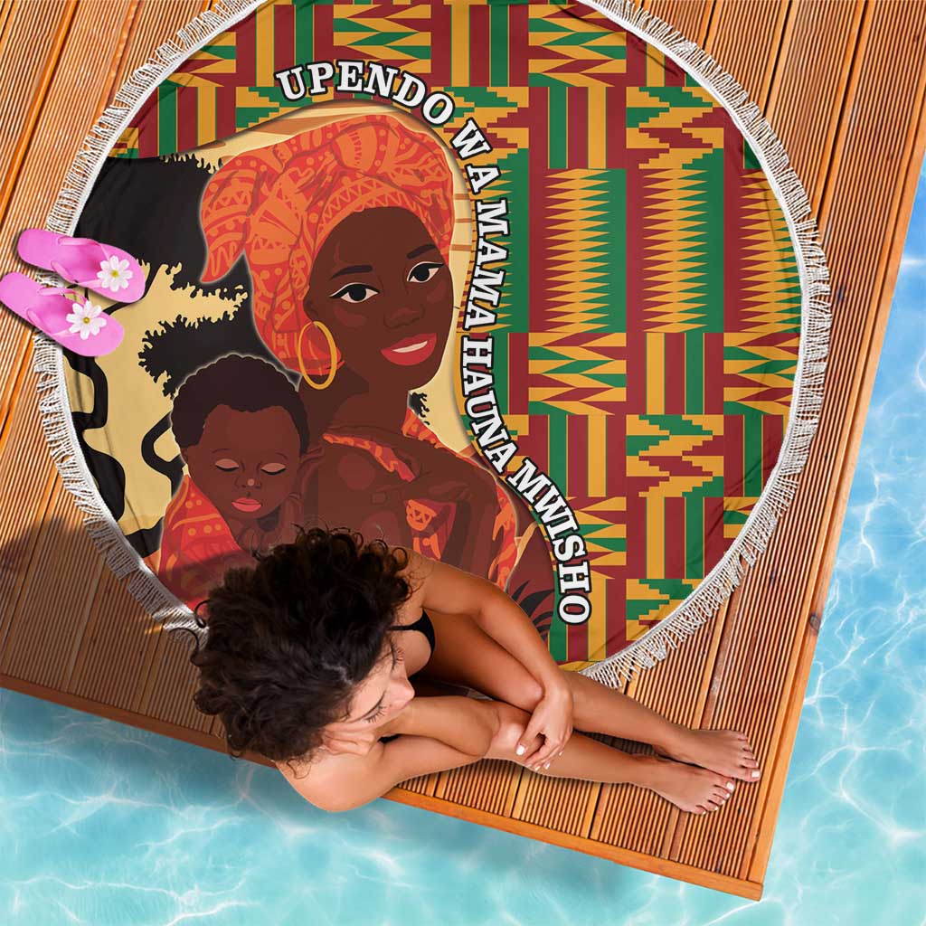 African-American Mother's Day Beach Blanket Black Mom And Son Kente Pattern