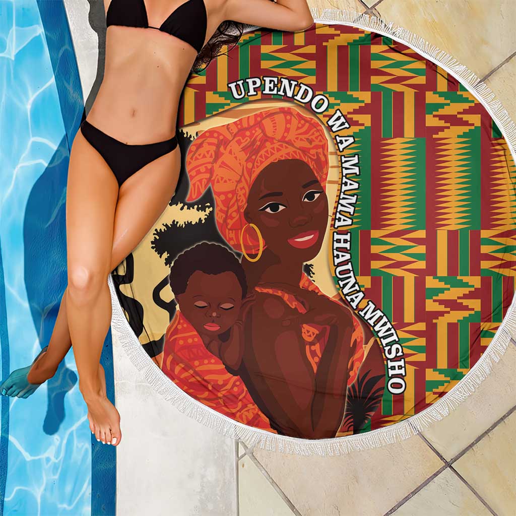 African-American Mother's Day Beach Blanket Black Mom And Son Kente Pattern