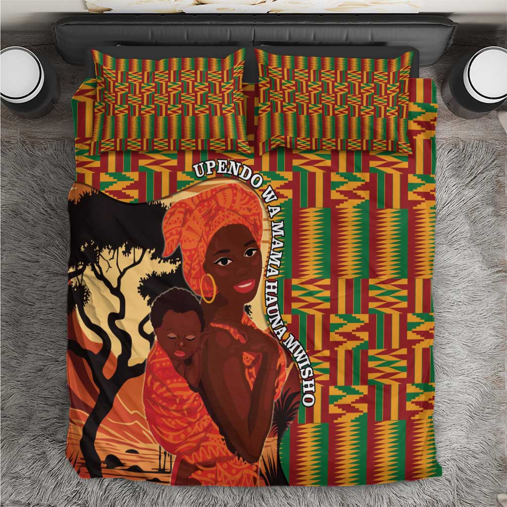 African-American Mother's Day Bedding Set Black Mom And Son Kente Pattern