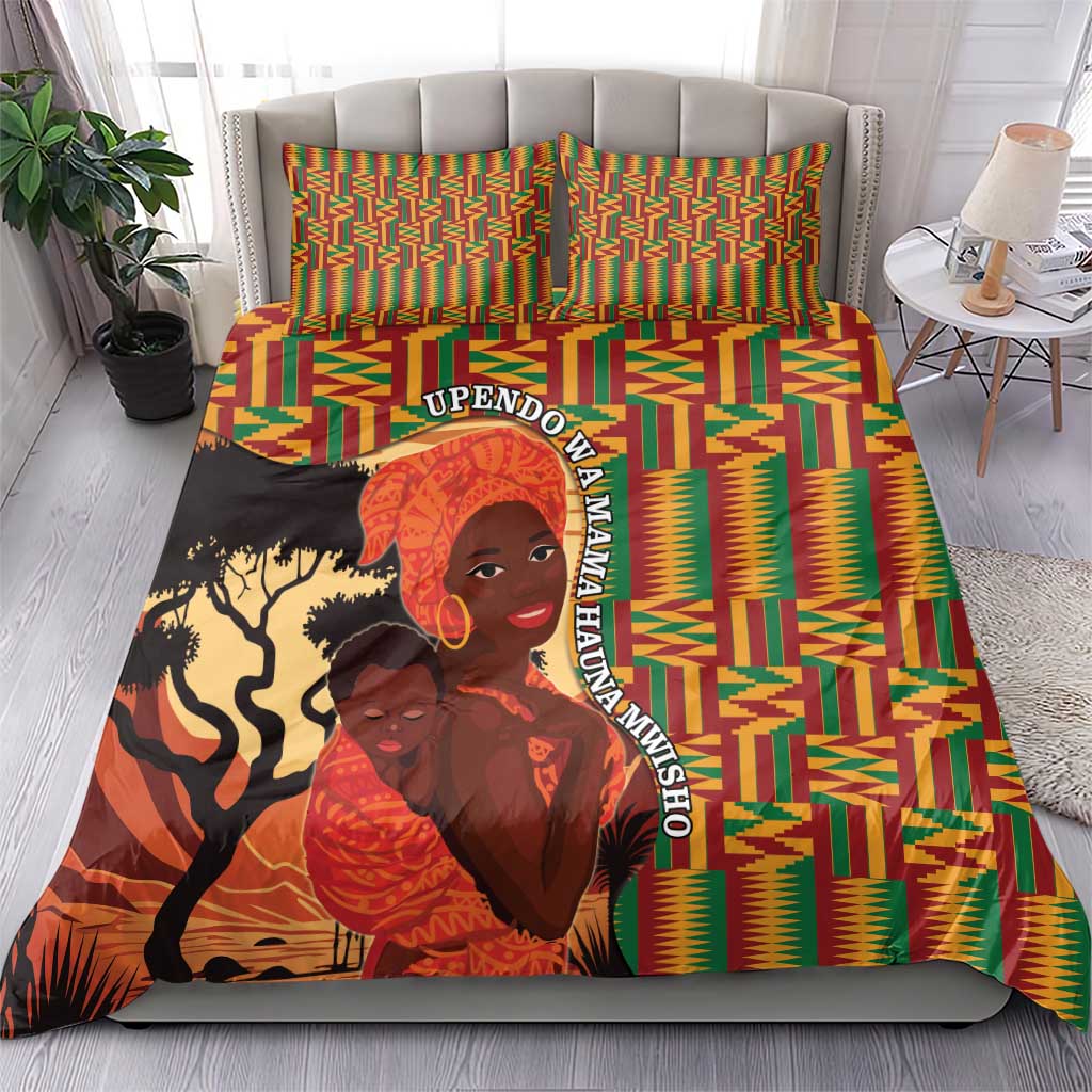 African-American Mother's Day Bedding Set Black Mom And Son Kente Pattern