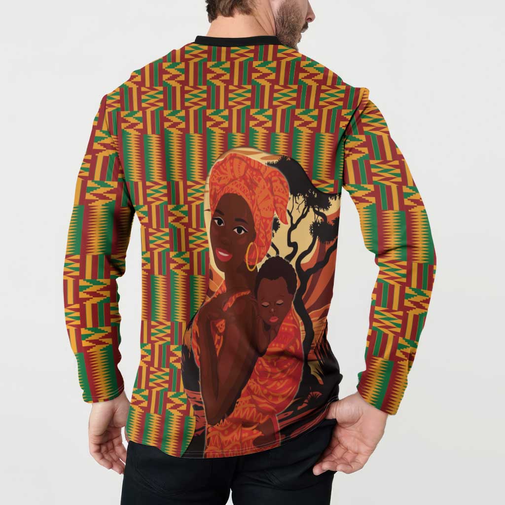 African-American Mother's Day Button Sweatshirt Black Mom And Son Kente Pattern