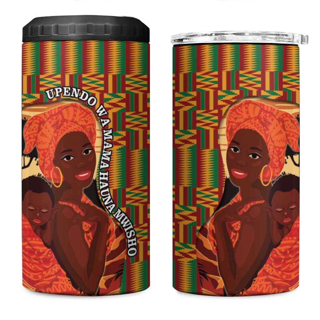 African-American Mother's Day 4 in 1 Can Cooler Tumbler Black Mom And Son Kente Pattern