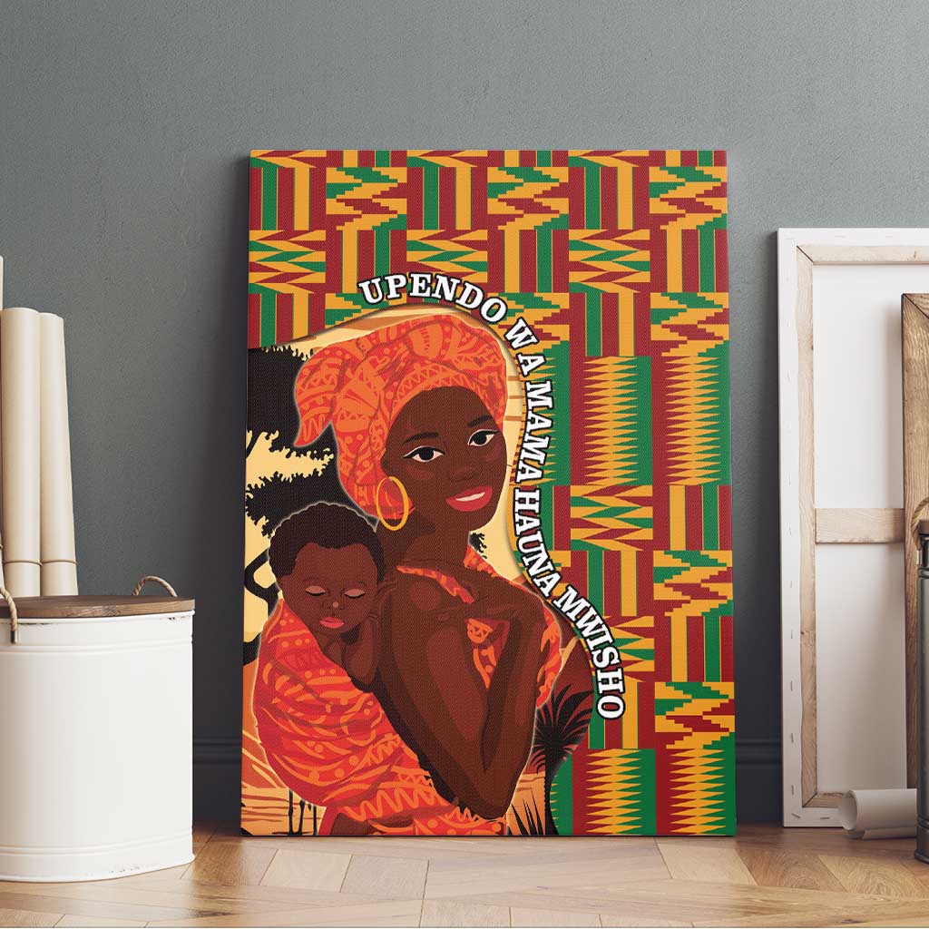 African-American Mother's Day Canvas Wall Art Black Mom And Son Kente Pattern