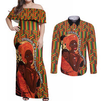 African-American Mother's Day Couples Matching Off Shoulder Maxi Dress and Long Sleeve Button Shirt Black Mom And Son Kente Pattern