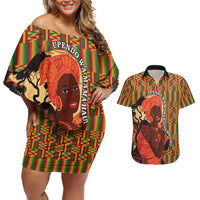 African-American Mother's Day Couples Matching Off Shoulder Short Dress and Hawaiian Shirt Black Mom And Son Kente Pattern