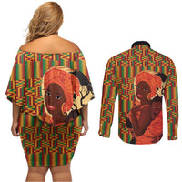 African-American Mother's Day Couples Matching Off Shoulder Short Dress and Long Sleeve Button Shirt Black Mom And Son Kente Pattern
