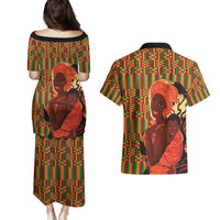 African-American Mother's Day Couples Matching Puletasi and Hawaiian Shirt Black Mom And Son Kente Pattern