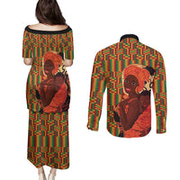 African-American Mother's Day Couples Matching Puletasi and Long Sleeve Button Shirt Black Mom And Son Kente Pattern