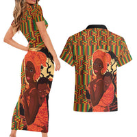 African-American Mother's Day Couples Matching Short Sleeve Bodycon Dress and Hawaiian Shirt Black Mom And Son Kente Pattern