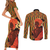 African-American Mother's Day Couples Matching Short Sleeve Bodycon Dress and Long Sleeve Button Shirt Black Mom And Son Kente Pattern