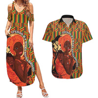 African-American Mother's Day Couples Matching Summer Maxi Dress and Hawaiian Shirt Black Mom And Son Kente Pattern