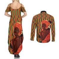 African-American Mother's Day Couples Matching Summer Maxi Dress and Long Sleeve Button Shirt Black Mom And Son Kente Pattern