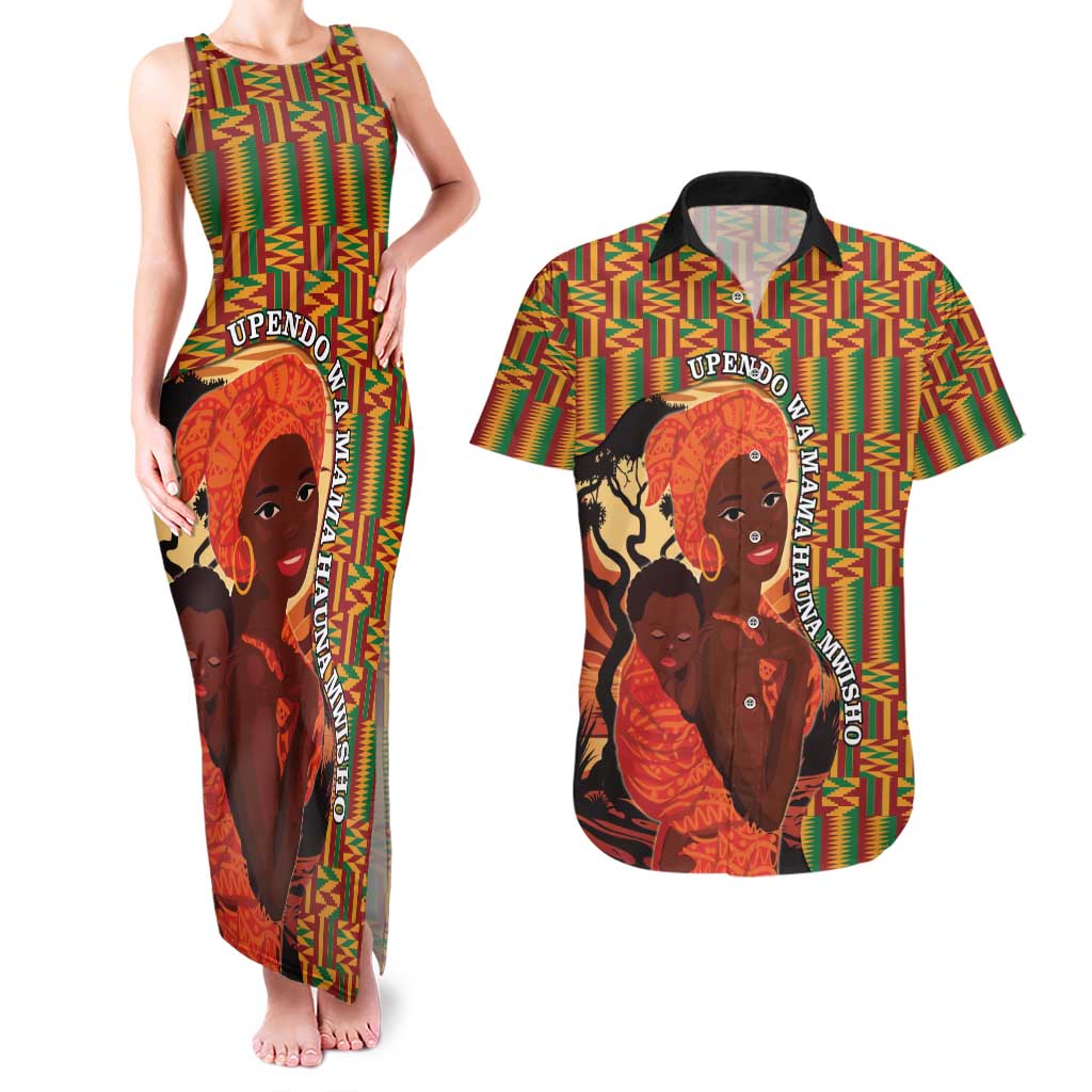 African-American Mother's Day Couples Matching Tank Maxi Dress and Hawaiian Shirt Black Mom And Son Kente Pattern
