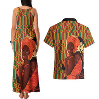 African-American Mother's Day Couples Matching Tank Maxi Dress and Hawaiian Shirt Black Mom And Son Kente Pattern