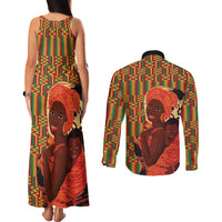 African-American Mother's Day Couples Matching Tank Maxi Dress and Long Sleeve Button Shirt Black Mom And Son Kente Pattern