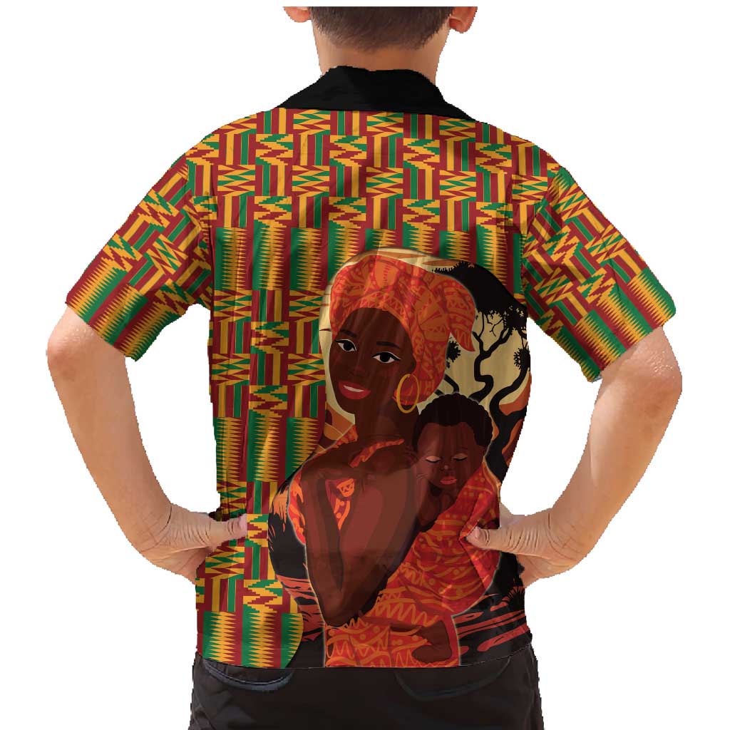 African-American Mother's Day Family Matching Mermaid Dress and Hawaiian Shirt Black Mom And Son Kente Pattern