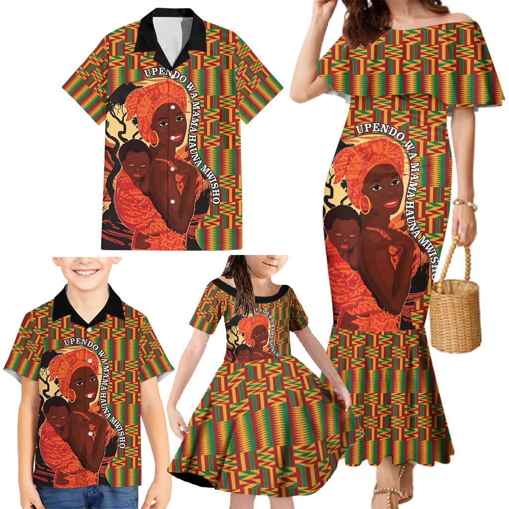 African-American Mother's Day Family Matching Mermaid Dress and Hawaiian Shirt Black Mom And Son Kente Pattern