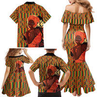 African-American Mother's Day Family Matching Mermaid Dress and Hawaiian Shirt Black Mom And Son Kente Pattern