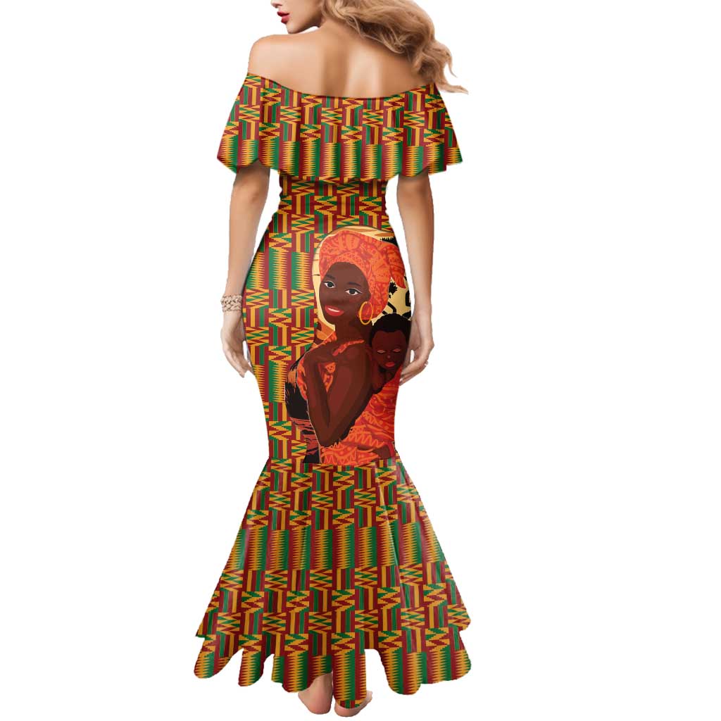 African-American Mother's Day Family Matching Mermaid Dress and Hawaiian Shirt Black Mom And Son Kente Pattern