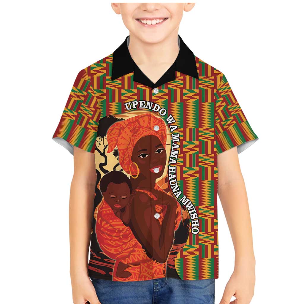 African-American Mother's Day Family Matching Mermaid Dress and Hawaiian Shirt Black Mom And Son Kente Pattern
