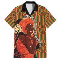 African-American Mother's Day Family Matching Off The Shoulder Long Sleeve Dress and Hawaiian Shirt Black Mom And Son Kente Pattern