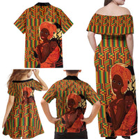 African-American Mother's Day Family Matching Off Shoulder Maxi Dress and Hawaiian Shirt Black Mom And Son Kente Pattern