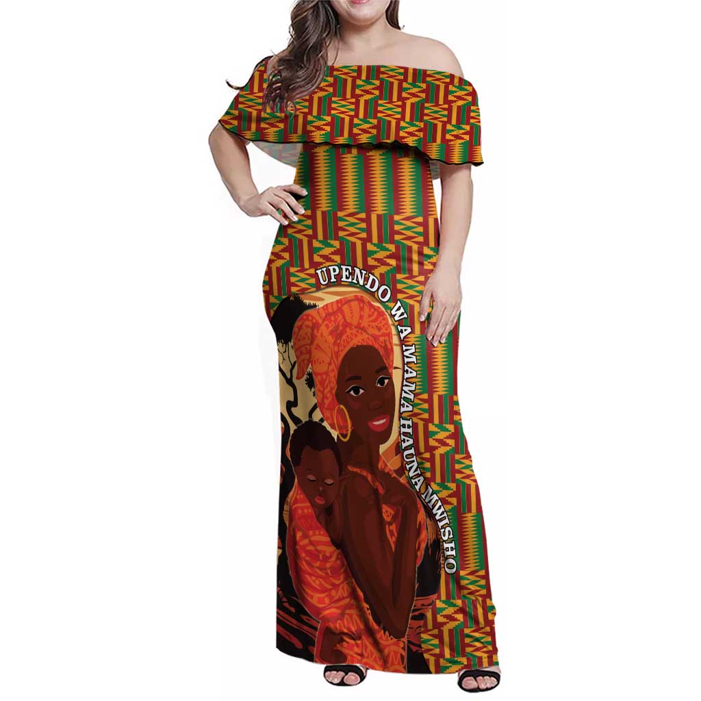 African-American Mother's Day Family Matching Off Shoulder Maxi Dress and Hawaiian Shirt Black Mom And Son Kente Pattern