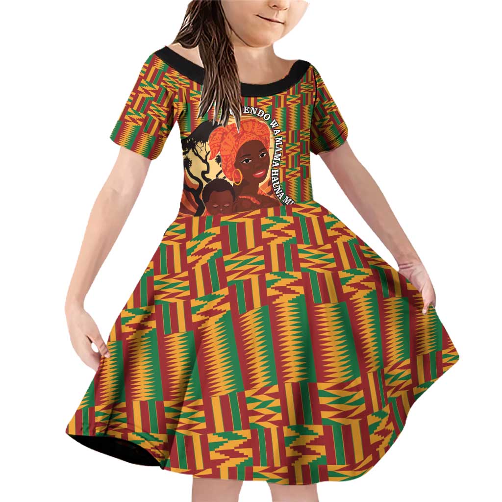 African-American Mother's Day Family Matching Off Shoulder Short Dress and Hawaiian Shirt Black Mom And Son Kente Pattern