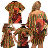 African-American Mother's Day Family Matching Off Shoulder Short Dress and Hawaiian Shirt Black Mom And Son Kente Pattern