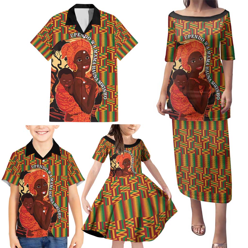African-American Mother's Day Family Matching Puletasi and Hawaiian Shirt Black Mom And Son Kente Pattern