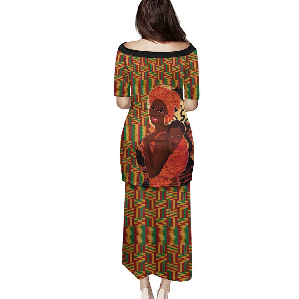 African-American Mother's Day Family Matching Puletasi and Hawaiian Shirt Black Mom And Son Kente Pattern