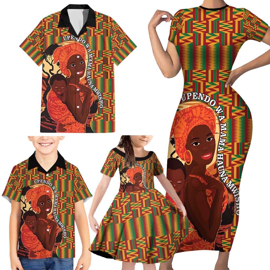 African-American Mother's Day Family Matching Short Sleeve Bodycon Dress and Hawaiian Shirt Black Mom And Son Kente Pattern