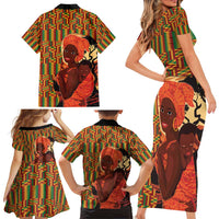 African-American Mother's Day Family Matching Short Sleeve Bodycon Dress and Hawaiian Shirt Black Mom And Son Kente Pattern